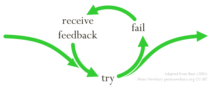 Students need opportunities to try, fail, receive feedback, and try again before facing a summative evaluation (Ken Bain, 2004). (Graphic by Peter Newbury)